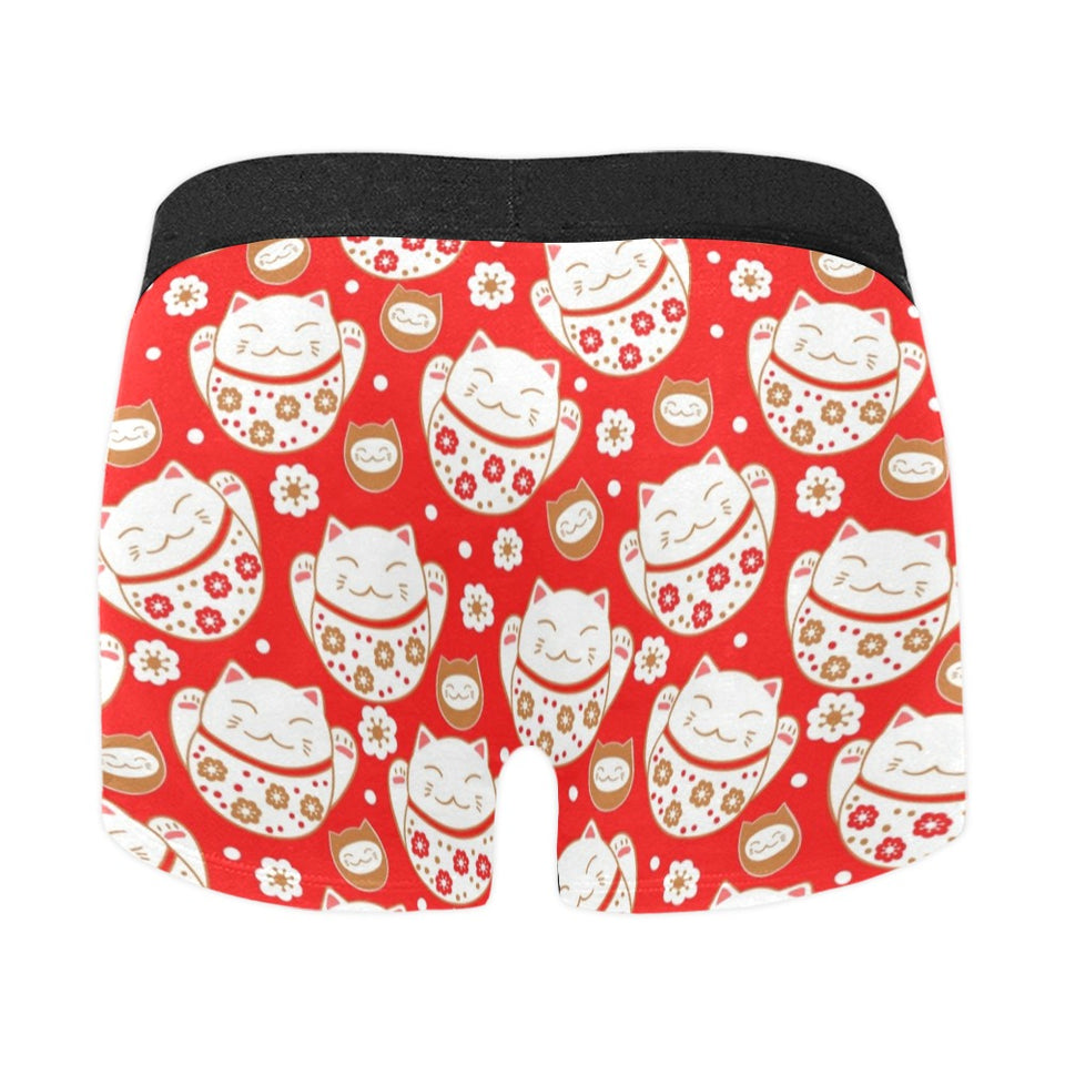 Cute Maneki neko cat red background Men's All Over Print Boxer Briefs Men's Underwear