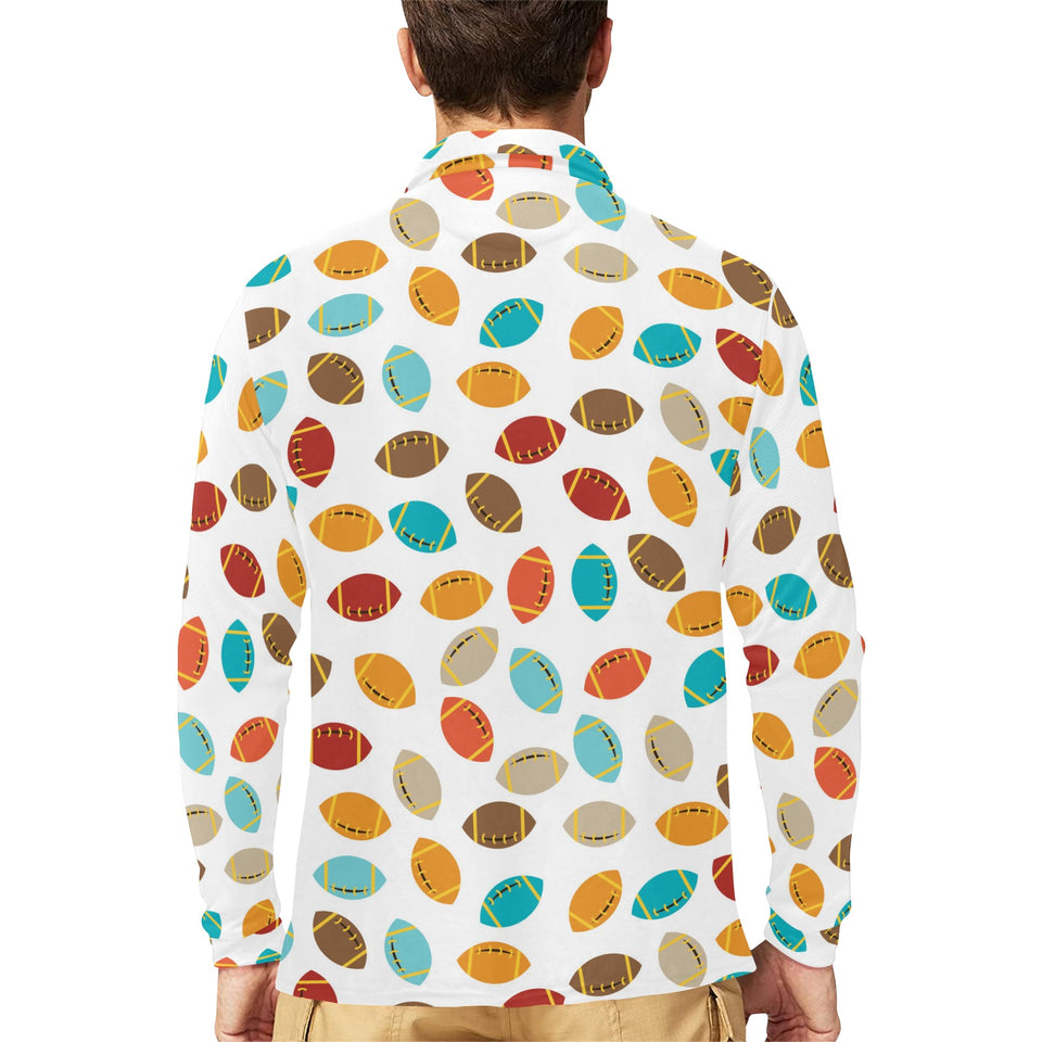 Colorful american football ball pattern Men's Long Sleeve Polo Shirt