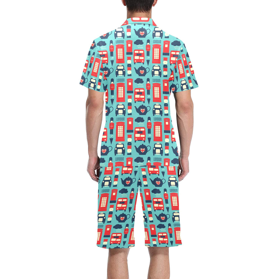 British Pattern Print Design 04 Men's V-Neck Short Pajama Set