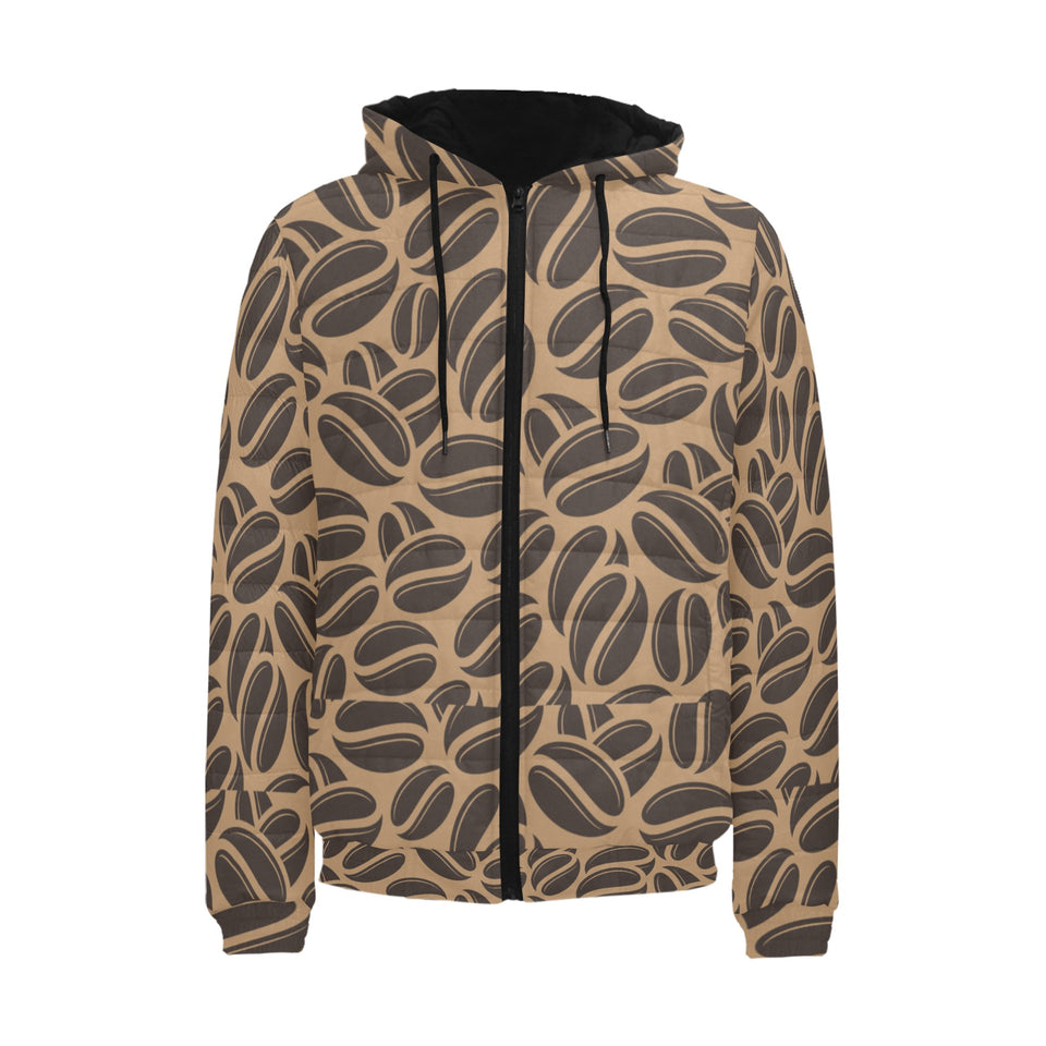 Coffee bean on brown background Men's Padded Hooded Jacket