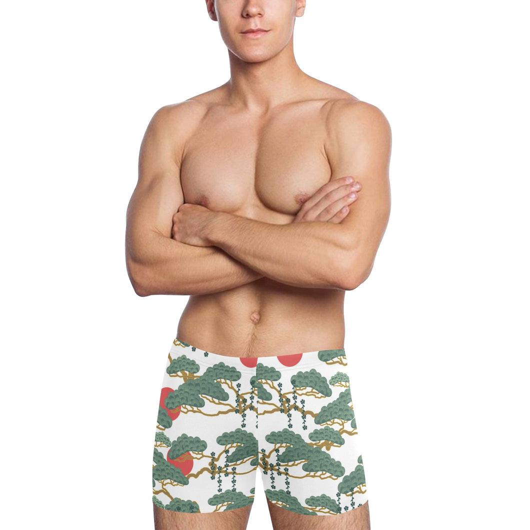 Bonsai red sun japanese pattern Men's Swimming Trunks