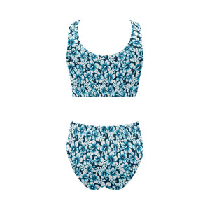 Hibiscus Pattern Print Design 04 Chest Bowknot High Waisted Bikini Swimsuit