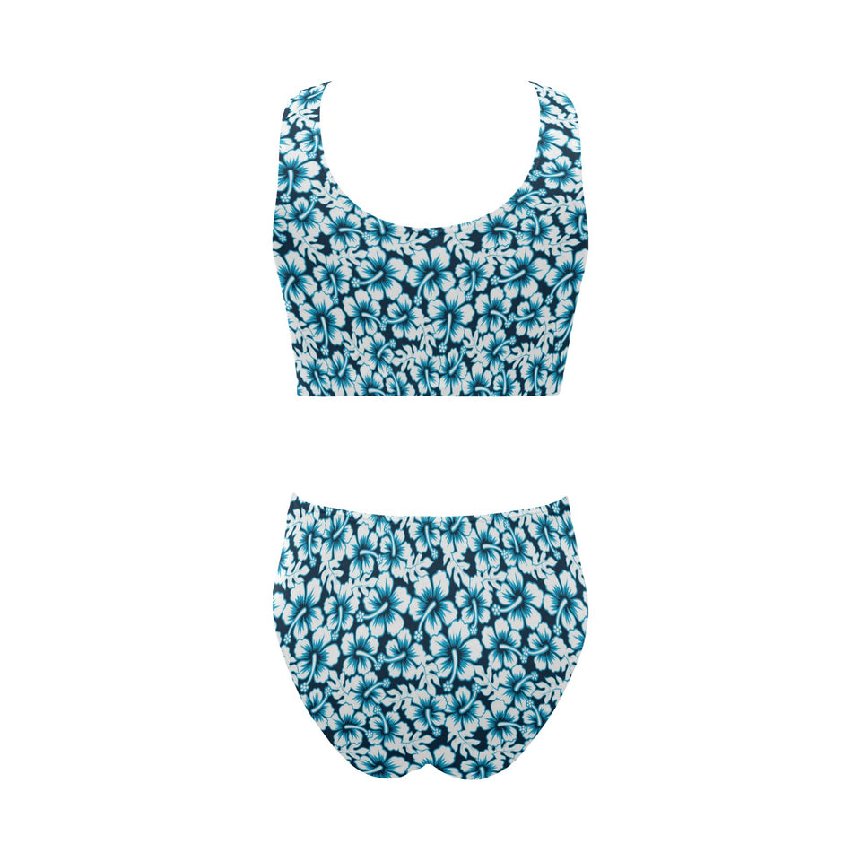 Hibiscus Pattern Print Design 04 Chest Bowknot High Waisted Bikini Swimsuit