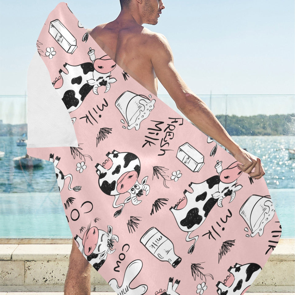 Cows milk product pink background Beach Towel