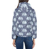 Elephant tribal design pattern Women's Padded Hooded Jacket