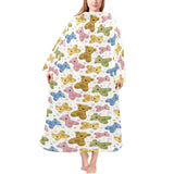 Teddy Bear Pattern Print Design 01 Blanket Robe with Sleeves