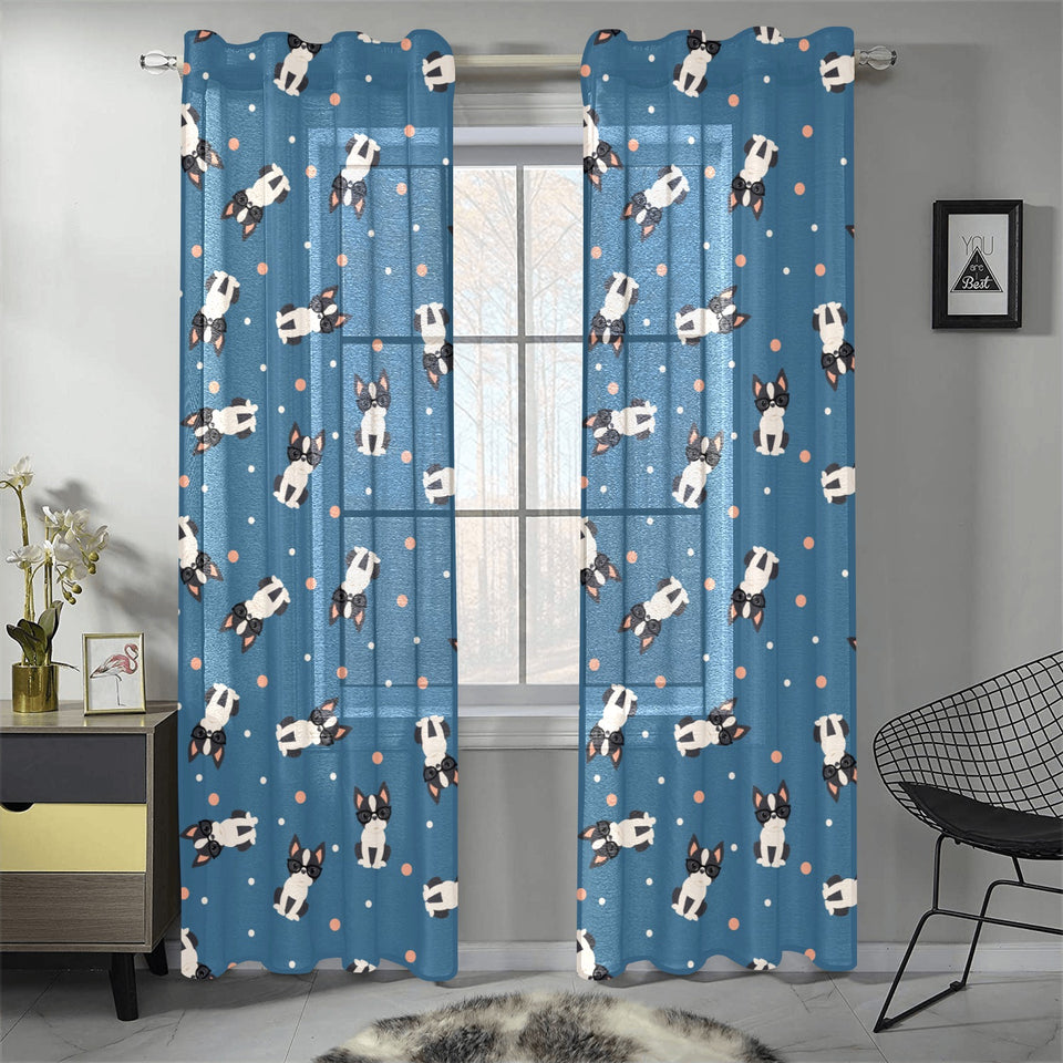 Cute boston terrier dog spattern Gauze Curtain