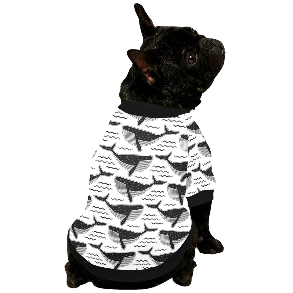 Black whale pattern All Over Print Pet Dog Round Neck Fuzzy Shirt