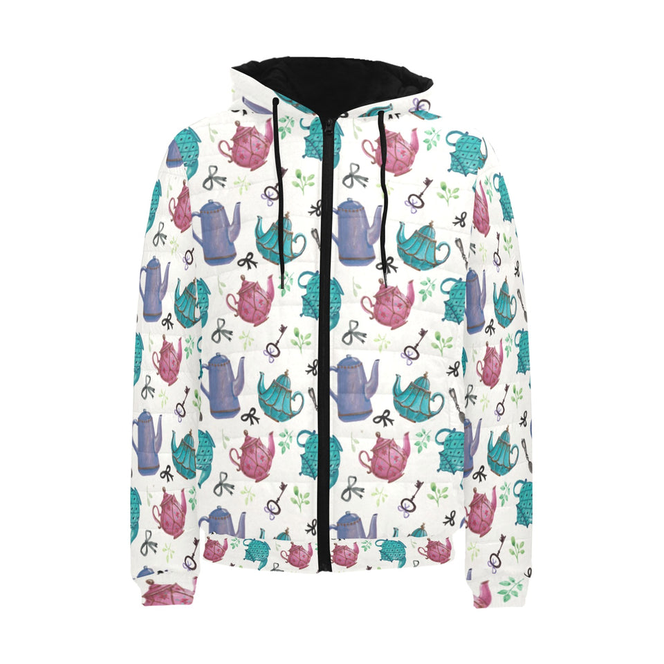 Tea pots Pattern Print Design 05 Men's Padded Hooded Jacket