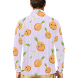 cute onions smiling faces purple background Men's Long Sleeve Polo Shirt