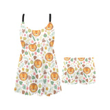 Lion Pattern Print Design 04 Chest Sexy Pleated Two Piece Swim Dress