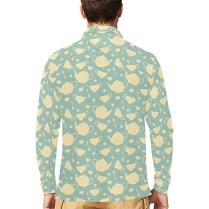 Tea pots Pattern Print Design 02 Men's Long Sleeve Polo Shirt