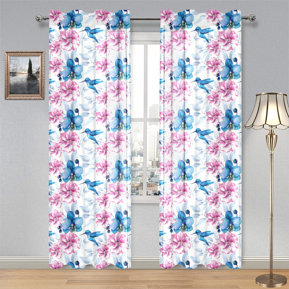 Hummingbird Pattern Print Design 02 Gauze Curtain