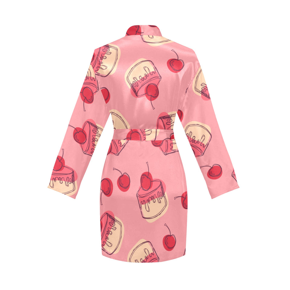 Cake cherry pattern Women's Long Sleeve Belted Night Robe