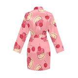 Cake cherry pattern Women's Long Sleeve Belted Night Robe