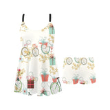 Bicycle Pattern Print Design 05 Chest Sexy Pleated Two Piece Swim Dress