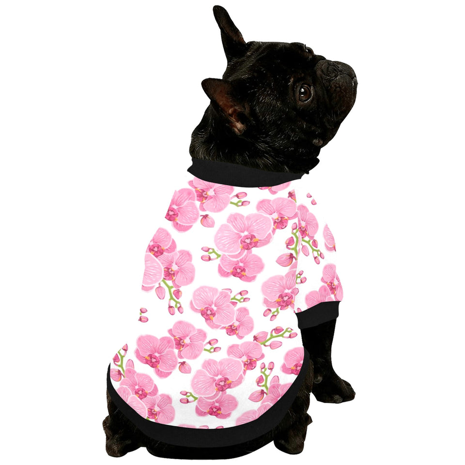 pink purple orchid pattern background All Over Print Pet Dog Round Neck Fuzzy Shirt