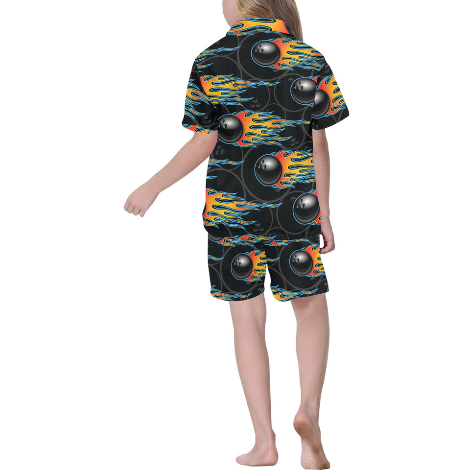 Bowling balls flame pattern Kids' Boys' Girls' V-Neck Short Pajama Set