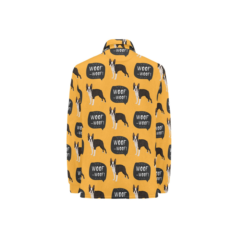 Boston terrier design pattern Women's Long Sleeve Polo Shirt