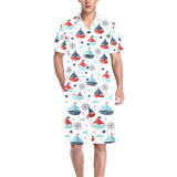 Cute color paper sailboat pattern Men's V-Neck Short Pajama Set