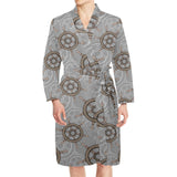 nautical wood steering wheel pattern Men's Long Sleeve Belted Night Robe