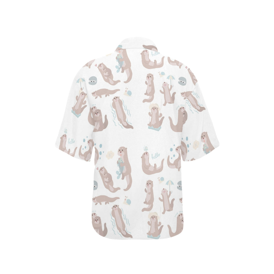 Cute sea otters pattern Women's All Over Print Hawaiian Shirt