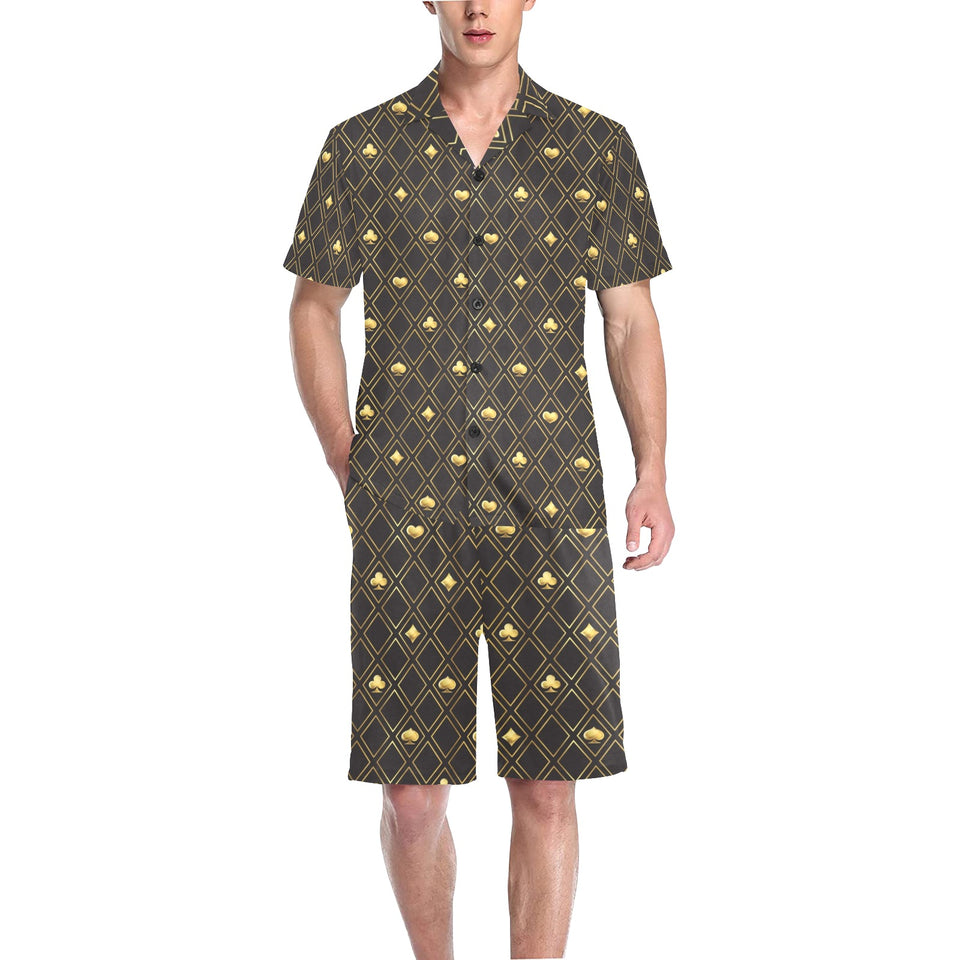 Casino Cards Suits Pattern Print Design 01 Men's V-Neck Short Pajama Set