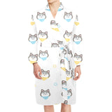 Cute Siberian Husky pattern Men's Long Sleeve Belted Night Robe