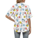 Siberian husky and colorful circle pattern Women's All Over Print Hawaiian Shirt