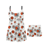 Ladybug Pattern Print Design 05 Chest Sexy Pleated Two Piece Swim Dress