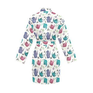 Tea pots Pattern Print Design 05 Women's Long Sleeve Belted Night Robe