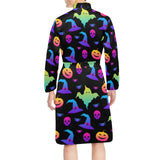 Colorful halloween background Men's Long Sleeve Belted Night Robe