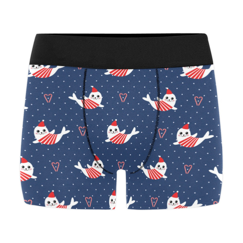 Cute sea lion seal christmas hat candy cane heart Men's All Over Print Boxer Briefs Men's Underwear