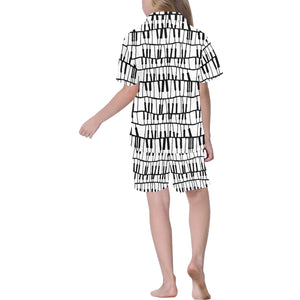 Piano Pattern Print Design 03 Kids' Boys' Girls' V-Neck Short Pajama Set