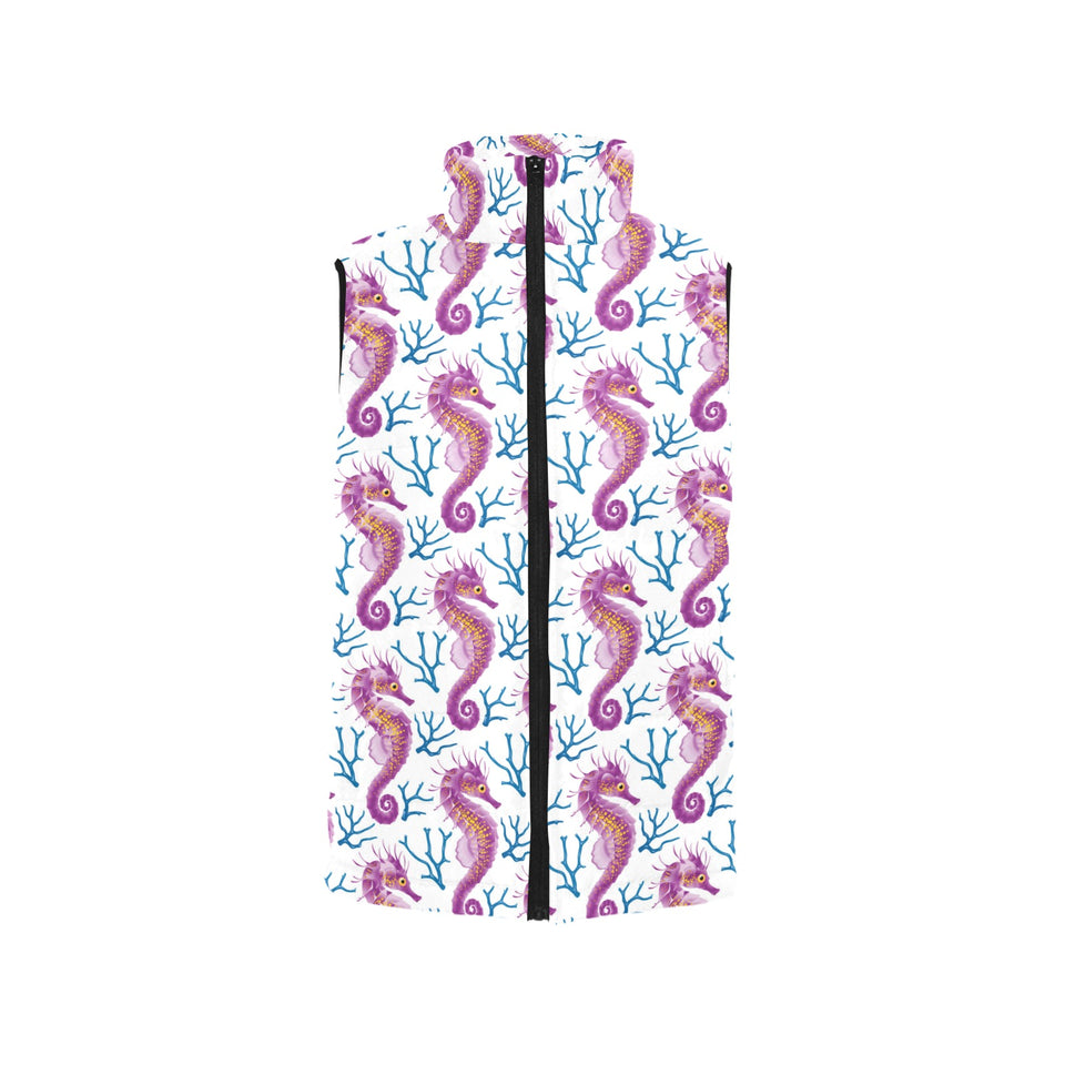 Purple seahorse blue coral pattern Women's Padded Vest