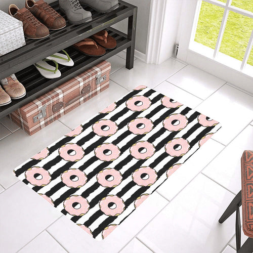 Donuts pink icing striped pattern Doormat