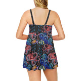 Octopus sea wave tropical fishe pattern Chest Sexy Pleated Two Piece Swim Dress