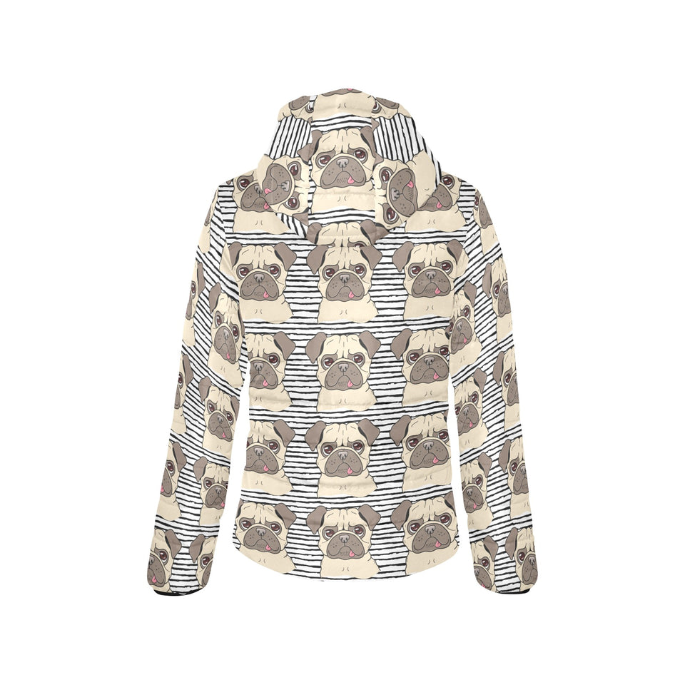 Happy pug pattern Women's Padded Hooded Jacket