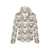 Happy pug pattern Women's Padded Hooded Jacket