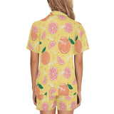 Grapefruit yellow background Women's V-Neck Short Pajama Set