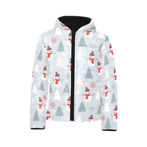 Snowman christmas tree snow gray background Kids' Boys' Girls' Padded Hooded Jacket