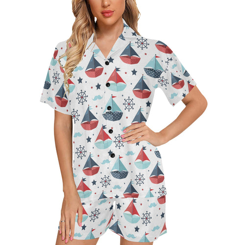 Cute color paper sailboat pattern Women's V-Neck Short Pajama Set