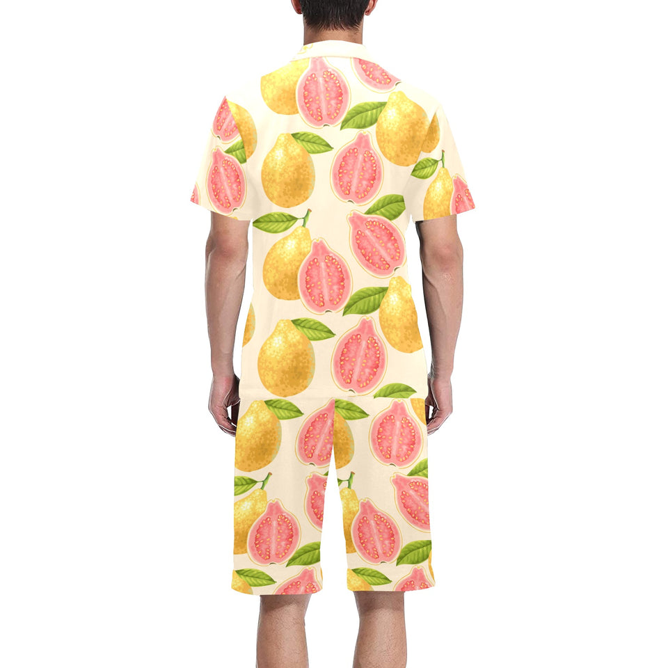 Beautiful guava pattern Men's V-Neck Short Pajama Set