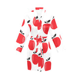 red apples white background Women's Long Sleeve Belted Night Robe