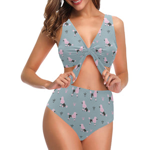 poodle dog pattern Chest Bowknot High Waisted Bikini Swimsuit