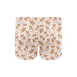 Cute Corgis Pattern pink background Men's Swimming Trunks