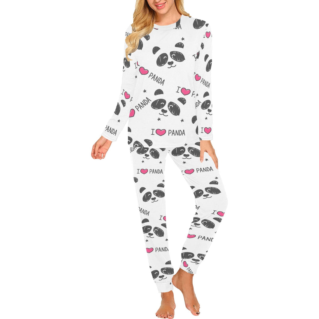 Hand Drawn faces of pandas pattern Women's All Over Print Pajama Set