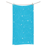 Airplane destinations blue background Bath Towel