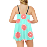 Grapefruit green background Chest Sexy Pleated Two Piece Swim Dress