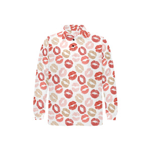 Lips Pattern Print Design 04 Men's Long Sleeve Polo Shirt